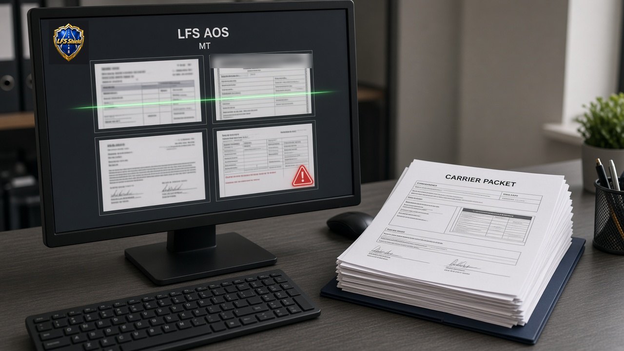 Carrier packet pages scanned in LFS AOS with MT with one flagged page preserved as evidence