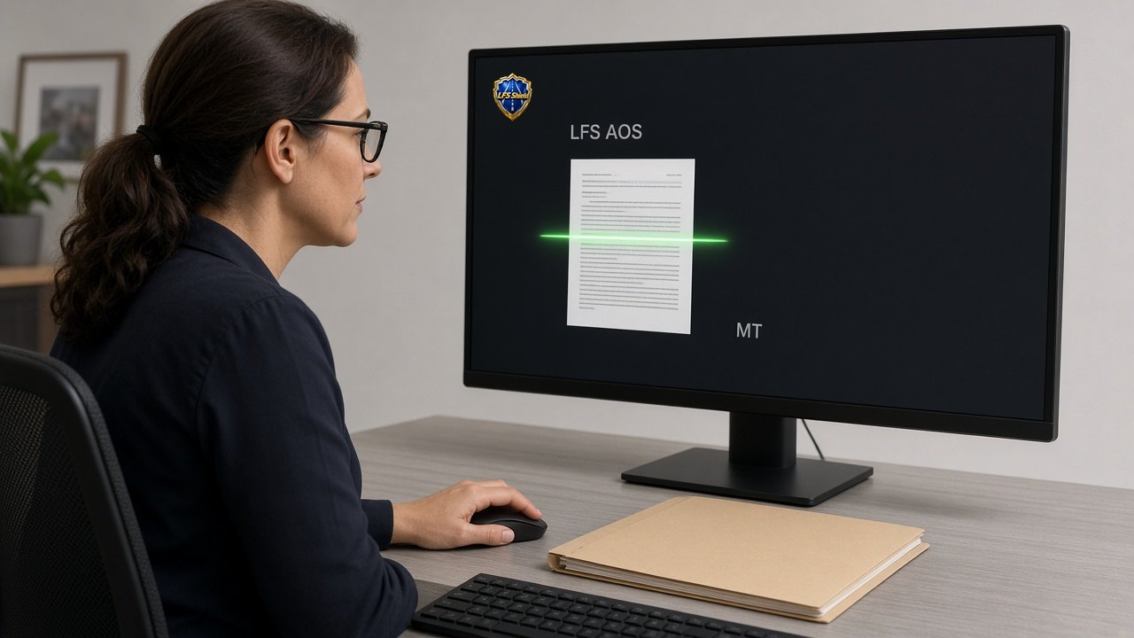 Onboarding specialist scanning a carrier packet file in LFS AOS with MT before opening it
