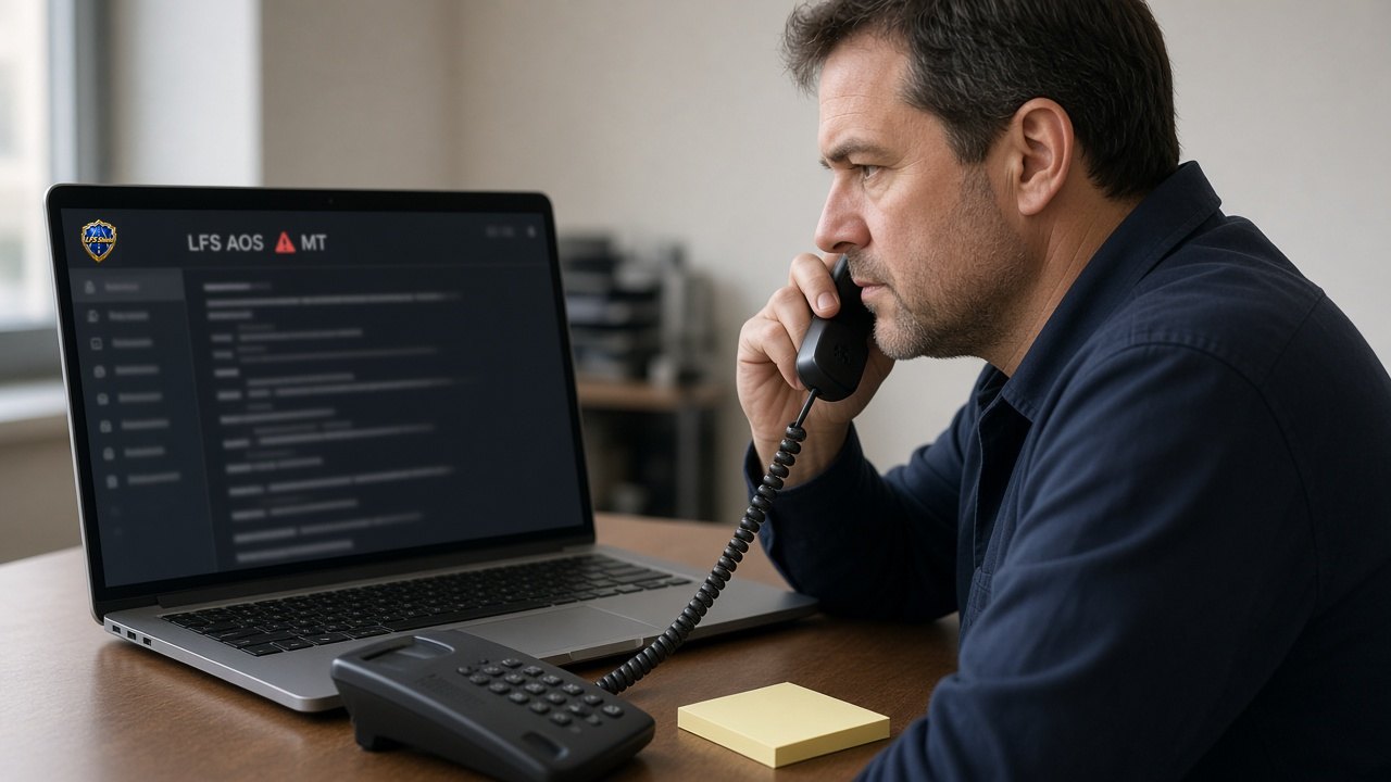 Dispatcher verifying a broker by phone after LFS AOS with MT flags a look-alike web address