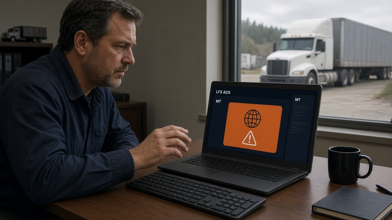 Carrier pausing before booking a load after LFS Shield flags a look-alike website in LFS AOS with MT