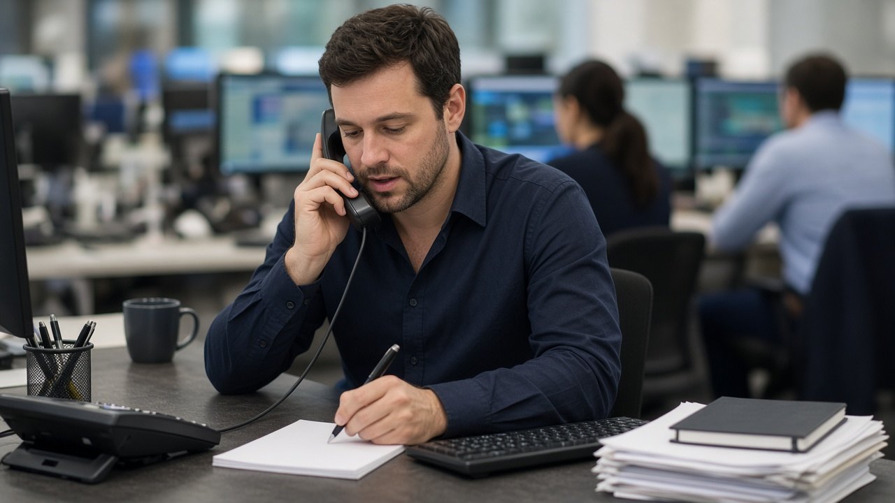 Broker calling a carrier on an independently found number at a busy brokerage desk