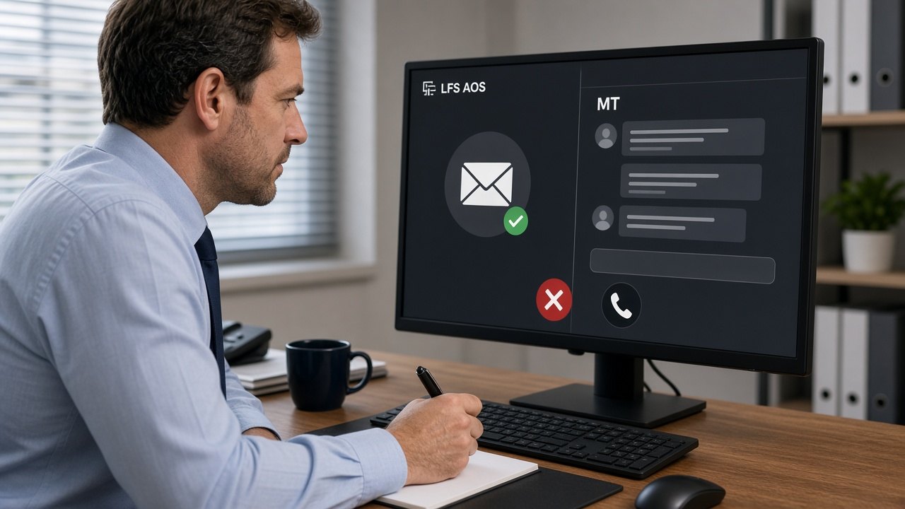 Broker comparing a shipper's phone and email to official sources in LFS AOS with MT