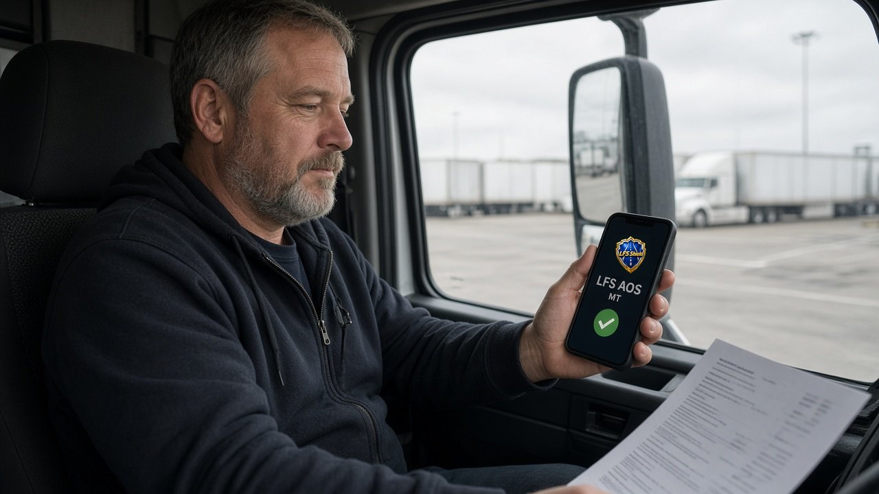 Owner-operator in his parked truck waiting on a call from his dispatcher