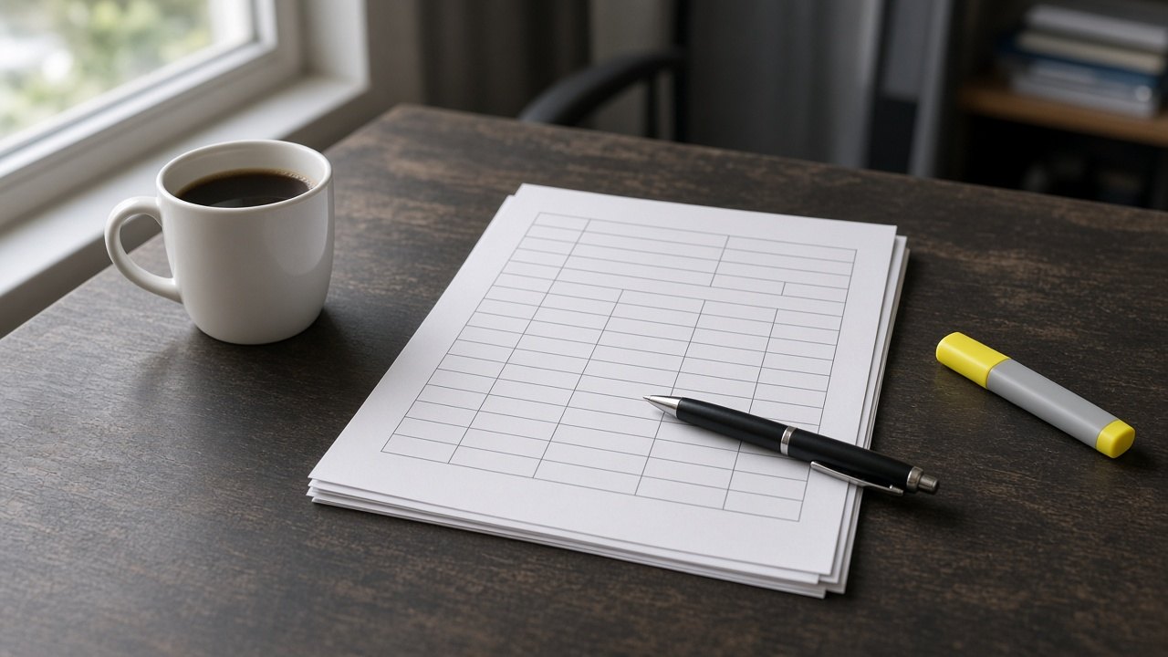 Blank rate con forms and a pen on a small fleet office desk