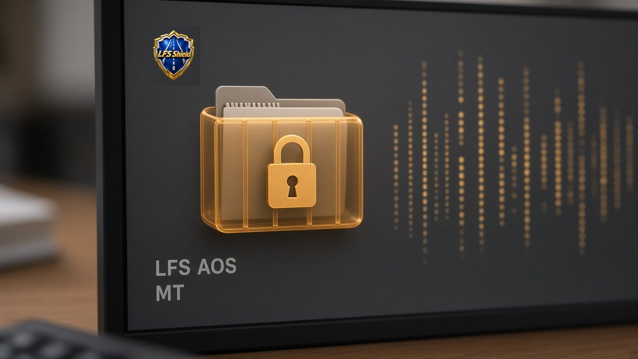 Setup packet file locked in quarantine on a screen showing LFS AOS with MT and a padlock icon