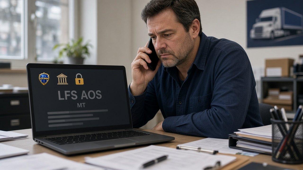 Fleet owner confirming a bank change by phone while LFS AOS with MT holds only the payment change