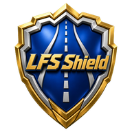 LFS Shield logo: brushed gold and silver shield with a royal blue highway center. LFS Shield home